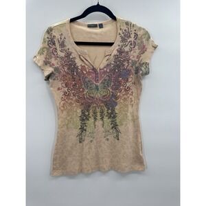 Apt 9 VTG Y2K Top M Boho V-Neck Butterfly Bling Hippie Retro Garden Fairy Grunge